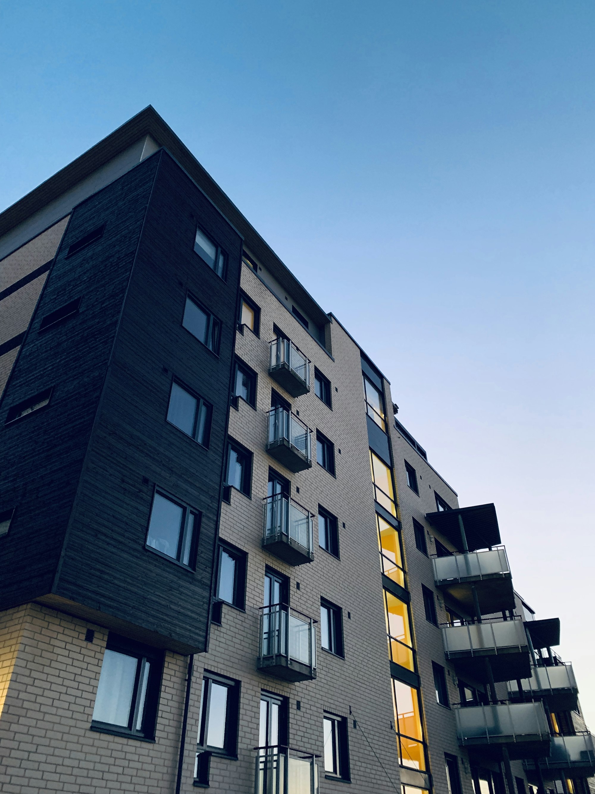 Contemporary facade of a new residential building in France